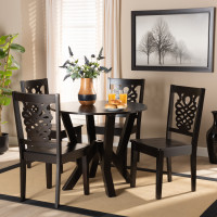 Baxton Studio Valda-Dark Brown-5PC Dining Set Valda Modern and Contemporary Transitional Dark Brown Finished Wood 5-Piece Dining Set